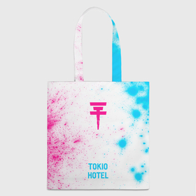 Шоппер 3D с принтом Tokio Hotel neon gradient style по центру в Рязани, 100% полиэстер | Плотность: 200 г/м2; Размер: 34×35 см; Высота лямок: 30 см | Тематика изображения на принте: 