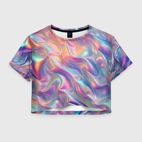Женская футболка Crop-top 3D с принтом Перламутровый голографический градиент в Ухте, 100% полиэстер | круглая горловина, длина футболки до линии талии, рукава с отворотами | 