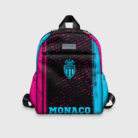 Детский рюкзак 3D с принтом Monaco   neon gradient по центру в Тюмени, 100% полиэстер | лямки с регулируемой длиной, сверху петелька, чтобы рюкзак можно было повесить на вешалку. Основное отделение закрывается на молнию, как и внешний карман. Внутри дополнительный карман. По бокам два дополнительных кармашка | 