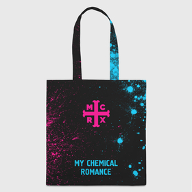 Шоппер 3D с принтом My Chemical Romance   neon gradient по центру в Петрозаводске, 100% полиэстер | Плотность: 200 г/м2; Размер: 34×35 см; Высота лямок: 30 см | Тематика изображения на принте: 