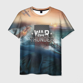 Мужская футболка 3D с принтом Warthunder морская битва в городе Новоалтайск, 100% полиэфир | прямой крой, круглый вырез горловины, длина до линии бедер | 