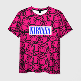 Мужская футболка 3D с принтом Nirvana pink logo в Кировске, 100% полиэфир | прямой крой, круглый вырез горловины, длина до линии бедер | 