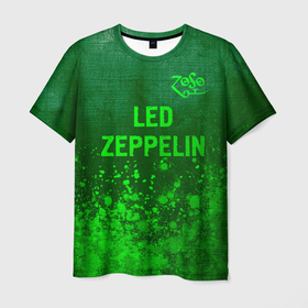 Мужская футболка 3D с принтом Led Zeppelin   green gradient посередине в Екатеринбурге, 100% полиэфир | прямой крой, круглый вырез горловины, длина до линии бедер | Тематика изображения на принте: 