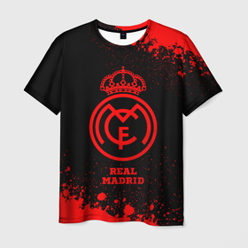 Мужская футболка 3D с принтом Real Madrid   red gradient в Екатеринбурге, 100% полиэфир | прямой крой, круглый вырез горловины, длина до линии бедер | Тематика изображения на принте: 