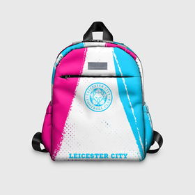 Детский рюкзак 3D с принтом Leicester City neon gradient style по центру в Екатеринбурге, 100% полиэстер | лямки с регулируемой длиной, сверху петелька, чтобы рюкзак можно было повесить на вешалку. Основное отделение закрывается на молнию, как и внешний карман. Внутри дополнительный карман. По бокам два дополнительных кармашка | Тематика изображения на принте: 