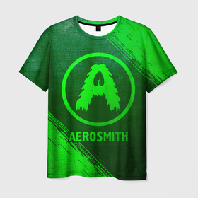 Мужская футболка 3D с принтом Aerosmith   green gradient в Кировске, 100% полиэфир | прямой крой, круглый вырез горловины, длина до линии бедер | 