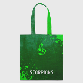 Шоппер 3D с принтом Scorpions   green gradient по центру в Кировске, 100% полиэстер | Плотность: 200 г/м2; Размер: 34×35 см; Высота лямок: 30 см | Тематика изображения на принте: 