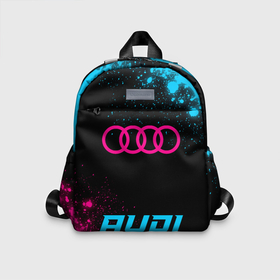 Детский рюкзак 3D с принтом Audi   neon gradient по центру в Петрозаводске, 100% полиэстер | лямки с регулируемой длиной, сверху петелька, чтобы рюкзак можно было повесить на вешалку. Основное отделение закрывается на молнию, как и внешний карман. Внутри дополнительный карман. По бокам два дополнительных кармашка | Тематика изображения на принте: 