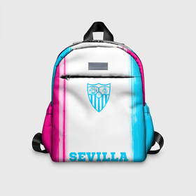 Детский рюкзак 3D с принтом Sevilla neon gradient style по центру в Екатеринбурге, 100% полиэстер | лямки с регулируемой длиной, сверху петелька, чтобы рюкзак можно было повесить на вешалку. Основное отделение закрывается на молнию, как и внешний карман. Внутри дополнительный карман. По бокам два дополнительных кармашка | Тематика изображения на принте: 