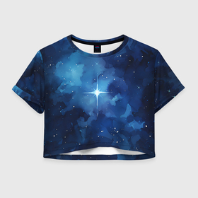 Женская футболка Crop-top 3D с принтом Звезда в ночном небе в городе Новоалтайск, 100% полиэстер | круглая горловина, длина футболки до линии талии, рукава с отворотами | 