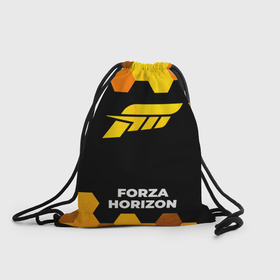 Рюкзак-мешок 3D с принтом Forza Horizon   gold gradient по центру в Екатеринбурге, 100% полиэстер | плотность ткани — 200 г/м2, размер — 35 х 45 см; лямки — толстые шнурки, застежка на шнуровке, без карманов и подкладки | Тематика изображения на принте: 