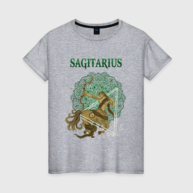 Женская футболка хлопок с принтом Стрелец Sagitarius винтаж в Ухте, 100% хлопок | прямой крой, круглый вырез горловины, длина до линии бедер, слегка спущенное плечо | 