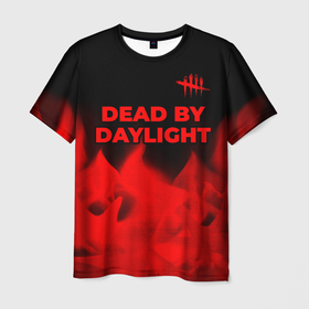 Мужская футболка 3D с принтом Dead by Daylight   red gradient посередине в городе Новоалтайск, 100% полиэфир | прямой крой, круглый вырез горловины, длина до линии бедер | 