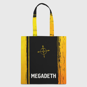 Шоппер 3D с принтом Megadeth   gold gradient по центру в Петрозаводске, 100% полиэстер | Плотность: 200 г/м2; Размер: 34×35 см; Высота лямок: 30 см | 