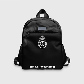 Детский рюкзак 3D с принтом Real Madrid sport на темном фоне по центру в Ухте, 100% полиэстер | лямки с регулируемой длиной, сверху петелька, чтобы рюкзак можно было повесить на вешалку. Основное отделение закрывается на молнию, как и внешний карман. Внутри дополнительный карман. По бокам два дополнительных кармашка | 
