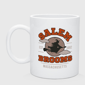 Кружка керамическая с принтом Salem brooms   ведьма на метле в городе Новоалтайск, керамика | объем — 330 мл, диаметр — 80 мм. Принт наносится на бока кружки, можно сделать два разных изображения | Тематика изображения на принте: 