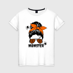 Женская футболка хлопок с принтом Momster   мама монстрр в Ухте, 100% хлопок | прямой крой, круглый вырез горловины, длина до линии бедер, слегка спущенное плечо | 