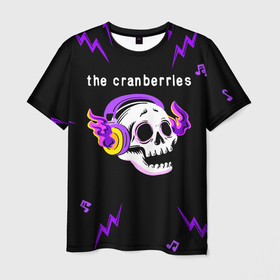 Мужская футболка 3D с принтом The Cranberries неоновый череп в Ханты-Майнсийске, 100% полиэфир | прямой крой, круглый вырез горловины, длина до линии бедер | Тематика изображения на принте: 