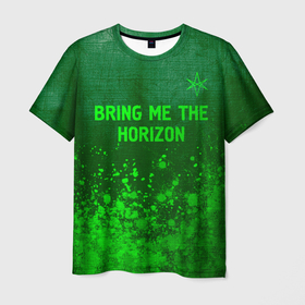 Мужская футболка 3D с принтом Bring Me the Horizon   green gradient посередине в Рязани, 100% полиэфир | прямой крой, круглый вырез горловины, длина до линии бедер | 