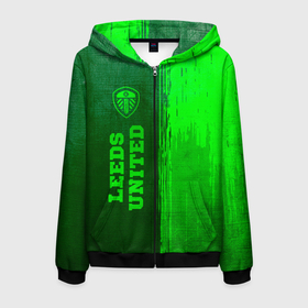 Мужская толстовка 3D на молнии с принтом Leeds United   green gradient по вертикали в Тюмени, 100% полиэстер | длина до линии бедра, манжеты и пояс оформлены мягкой тканевой резинкой, двухслойный капюшон со шнурком для регулировки, спереди молния, по бокам два кармана | Тематика изображения на принте: 