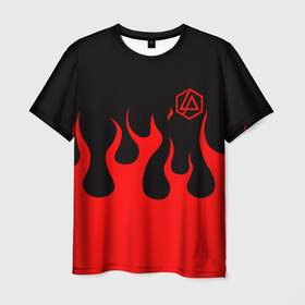 Мужская футболка 3D с принтом Linkin park logo fire в Кировске, 100% полиэфир | прямой крой, круглый вырез горловины, длина до линии бедер | Тематика изображения на принте: 