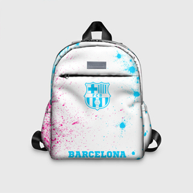 Детский рюкзак 3D с принтом Barcelona neon gradient style по центру в городе Новоалтайск, 100% полиэстер | лямки с регулируемой длиной, сверху петелька, чтобы рюкзак можно было повесить на вешалку. Основное отделение закрывается на молнию, как и внешний карман. Внутри дополнительный карман. По бокам два дополнительных кармашка | Тематика изображения на принте: 