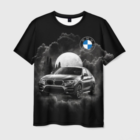 Мужская футболка 3D с принтом BMW закат солнца в городе Новоалтайск, 100% полиэфир | прямой крой, круглый вырез горловины, длина до линии бедер | 