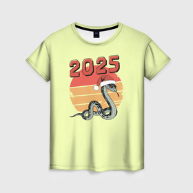 Женская футболка 3D с принтом Новогодний змей 2025 в Ухте, 100% полиэфир ( синтетическое хлопкоподобное полотно) | прямой крой, круглый вырез горловины, длина до линии бедер | 