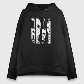 Женское худи Oversize хлопок с принтом 4 злодея из фильмов ужасов в Ухте, френч-терри — 70% хлопок, 30% полиэстер. Мягкий теплый начес внутри —100% хлопок | боковые карманы, эластичные манжеты и нижняя кромка, капюшон на магнитной кнопке | 
