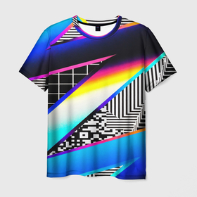 Мужская футболка 3D с принтом Neon stripes geometry в городе Новоалтайск, 100% полиэфир | прямой крой, круглый вырез горловины, длина до линии бедер | Тематика изображения на принте: 