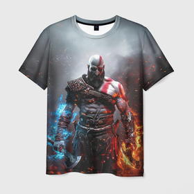 Мужская футболка 3D с принтом God of War Кратос в городе Новоалтайск, 100% полиэфир | прямой крой, круглый вырез горловины, длина до линии бедер | 