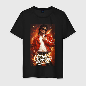 Мужская футболка хлопок с принтом Michael Jackson in the red jacket в Ухте, 100% хлопок | прямой крой, круглый вырез горловины, длина до линии бедер, слегка спущенное плечо. | 