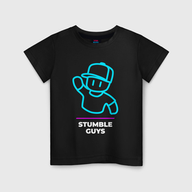 Детская футболка хлопок с принтом Символ Stumble Guys в неоновых цветах в Рязани, 100% хлопок | круглый вырез горловины, полуприлегающий силуэт, длина до линии бедер | Тематика изображения на принте: 