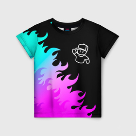 Детская футболка 3D с принтом Stumble Guys взрыв частиц в Ухте, 100% гипоаллергенный полиэфир | прямой крой, круглый вырез горловины, длина до линии бедер, чуть спущенное плечо, ткань немного тянется | 