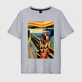 Мужская футболка хлопок Oversize с принтом Таракан кричит на картине Эдварда Мунка   мем искусство в городе Новоалтайск, 100% хлопок | свободный крой, круглый ворот, “спинка” длиннее передней части | 