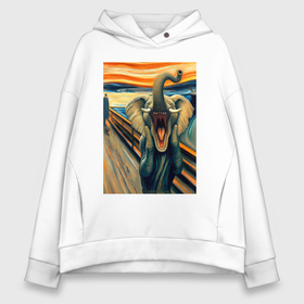 Женское худи Oversize хлопок с принтом Слон кричит на картине Эдвапда Мунка мем искусство в городе Новоалтайск, френч-терри — 70% хлопок, 30% полиэстер. Мягкий теплый начес внутри —100% хлопок | боковые карманы, эластичные манжеты и нижняя кромка, капюшон на магнитной кнопке | 