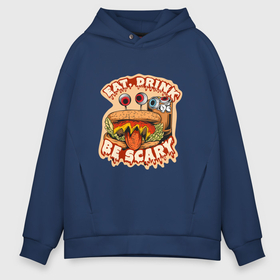 Мужское худи Oversize хлопок с принтом Cтрашный бургер в Ухте, френч-терри — 70% хлопок, 30% полиэстер. Мягкий теплый начес внутри —100% хлопок | боковые карманы, эластичные манжеты и нижняя кромка, капюшон на магнитной кнопке | 