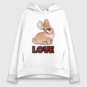 Женское худи Oversize хлопок с принтом Милый кролик love пиксель арт в городе Новоалтайск, френч-терри — 70% хлопок, 30% полиэстер. Мягкий теплый начес внутри —100% хлопок | боковые карманы, эластичные манжеты и нижняя кромка, капюшон на магнитной кнопке | 