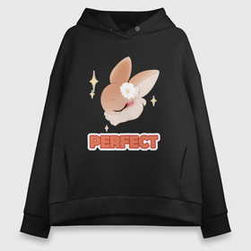 Женское худи Oversize хлопок с принтом Милый кролик с цветочком Perfect арт в городе Новоалтайск, френч-терри — 70% хлопок, 30% полиэстер. Мягкий теплый начес внутри —100% хлопок | боковые карманы, эластичные манжеты и нижняя кромка, капюшон на магнитной кнопке | 