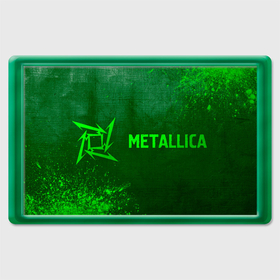 Магнит 45*70 с принтом Metallica   green gradient по горизонтали в Кировске, Пластик | Размер: 78*52 мм; Размер печати: 70*45 | Тематика изображения на принте: 