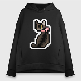 Женское худи Oversize хлопок с принтом Милая пиксельная кошка с розовым ошейником в городе Новоалтайск, френч-терри — 70% хлопок, 30% полиэстер. Мягкий теплый начес внутри —100% хлопок | боковые карманы, эластичные манжеты и нижняя кромка, капюшон на магнитной кнопке | 