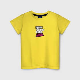 Детская футболка хлопок с принтом GTA vice city game logo , 100% хлопок | круглый вырез горловины, полуприлегающий силуэт, длина до линии бедер | Тематика изображения на принте: 