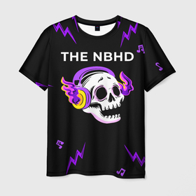 Мужская футболка 3D с принтом The Neighbourhood неоновый череп в Ханты-Майнсийске, 100% полиэфир | прямой крой, круглый вырез горловины, длина до линии бедер | Тематика изображения на принте: 