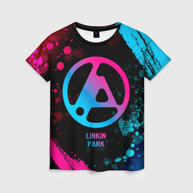 Женская футболка 3D с принтом Linkin Park 2024   neon gradient в городе Новоалтайск, 100% полиэфир ( синтетическое хлопкоподобное полотно) | прямой крой, круглый вырез горловины, длина до линии бедер | 