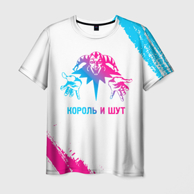 Мужская футболка 3D с принтом Король и Шут neon gradient style в городе Новоалтайск, 100% полиэфир | прямой крой, круглый вырез горловины, длина до линии бедер | 