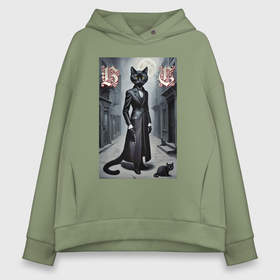 Женское худи Oversize хлопок Портрет чёрной кошки с котёнком: в Ухте, френч-терри — 70% хлопок, 30% полиэстер. Мягкий теплый начес внутри —100% хлопок | боковые карманы, эластичные манжеты и нижняя кромка, капюшон на магнитной кнопке |
