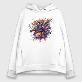 Женское худи Oversize хлопок с принтом Красочная стилизованная голова дракона   нейроарт в городе Новоалтайск, френч-терри — 70% хлопок, 30% полиэстер. Мягкий теплый начес внутри —100% хлопок | боковые карманы, эластичные манжеты и нижняя кромка, капюшон на магнитной кнопке | 