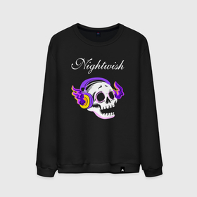 Мужской свитшот хлопок с принтом Nightwish   неоновый череп в Ханты-Майнсийске, 100% хлопок |  | Тематика изображения на принте: 