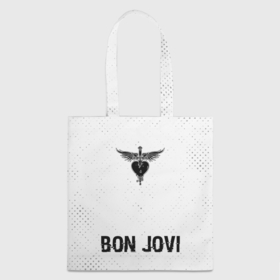 Шоппер 3D с принтом Bon Jovi glitch на светлом фоне по центру в Екатеринбурге, 100% полиэстер | Плотность: 200 г/м2; Размер: 34×35 см; Высота лямок: 30 см | 