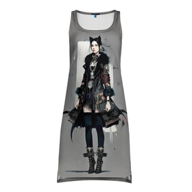 Платье-майка 3D с принтом Girl cat fashionista   ai art fantasy в городе Новоалтайск, 100% полиэстер | полуприлегающий силуэт, широкие бретели, круглый вырез горловины, удлиненный подол сзади. | 